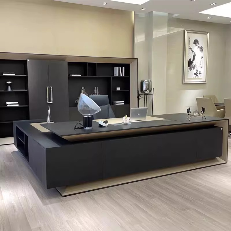 新中式黑胡桃白蜡木老板桌高端大班台主管经理桌办公室酒店民宿