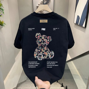 小熊纯棉短袖T恤男款夏季休闲2026新款潮牌圆领印花半袖男士体恤