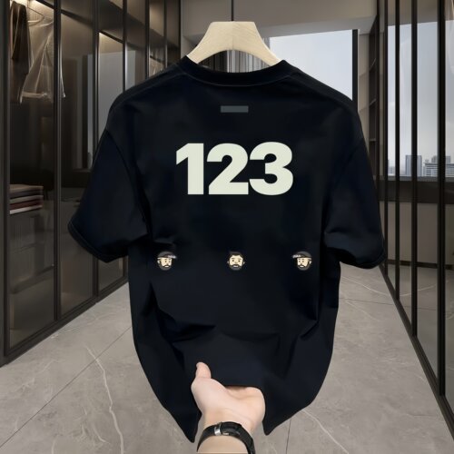 夏季纯棉黑色字母数字短袖T恤男