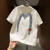 T恤宽松休闲半袖 2025新款 上衣 百搭男士 M字母印花短袖 夏季 潮流时尚