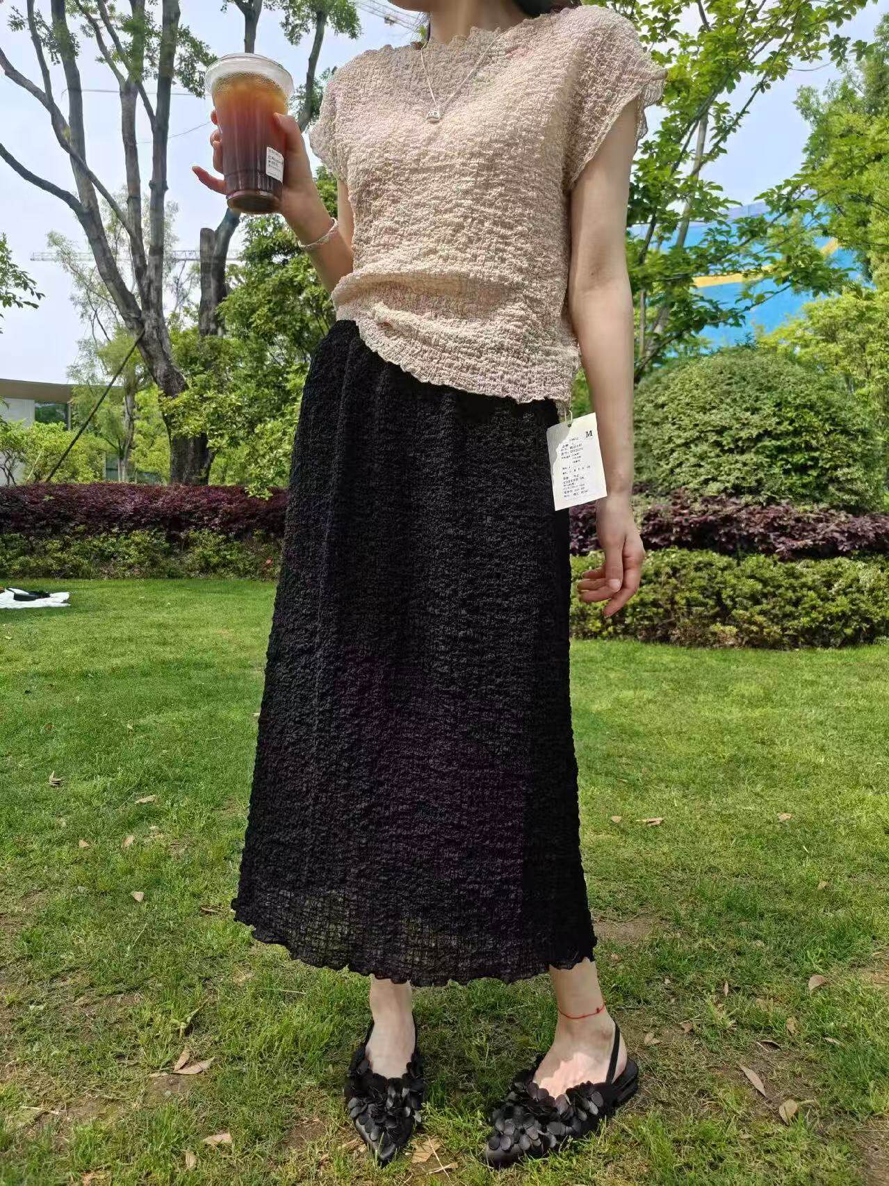 韩系褶皱肌理纹短袖T恤女夏季2背心吊带