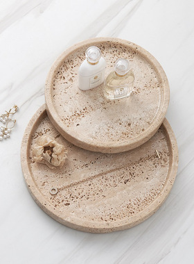 侘寂天然大理石米白洞卫生间首饰珠宝桌面样板房置物收纳托盘摆件