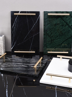 轻奢大理石托盘ins风首饰品样板间洗手台卫浴洗漱收纳长方形窄盘