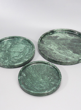 高端酒店样板间民宿现代卫浴印度绿托盘绿色天然大理石首饰置物盘