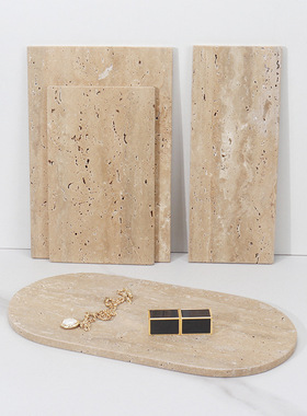 高端轻奢天然大理石长方形托盘家用梳妆台浴室化妆品首饰收纳托盘