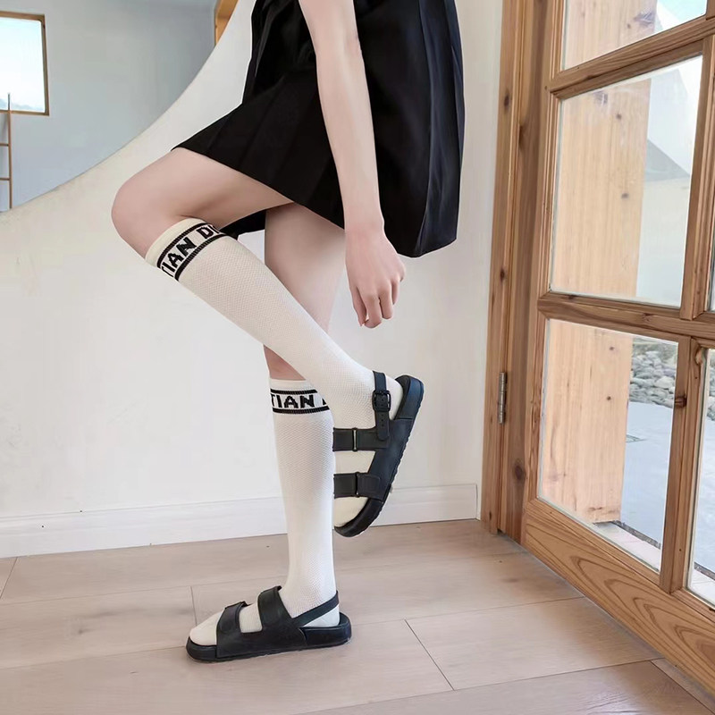 及膝袜子女春夏季薄款镂空高筒袜ins潮百搭网红款爱心字母小腿袜,女士内衣/男士内衣/家居服,长筒袜,淘宝优惠券,粉丝福利购,淘宝优惠卷