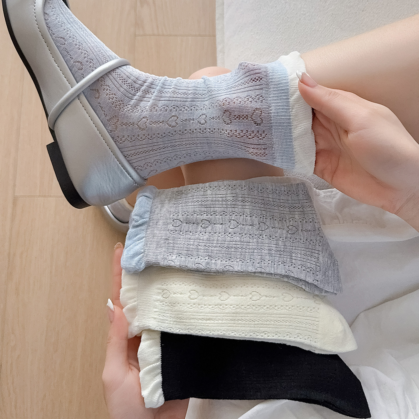 拼色夏季袜子女中筒袜超薄镂空夏天吸汗透气纯棉韩版ins潮女袜长