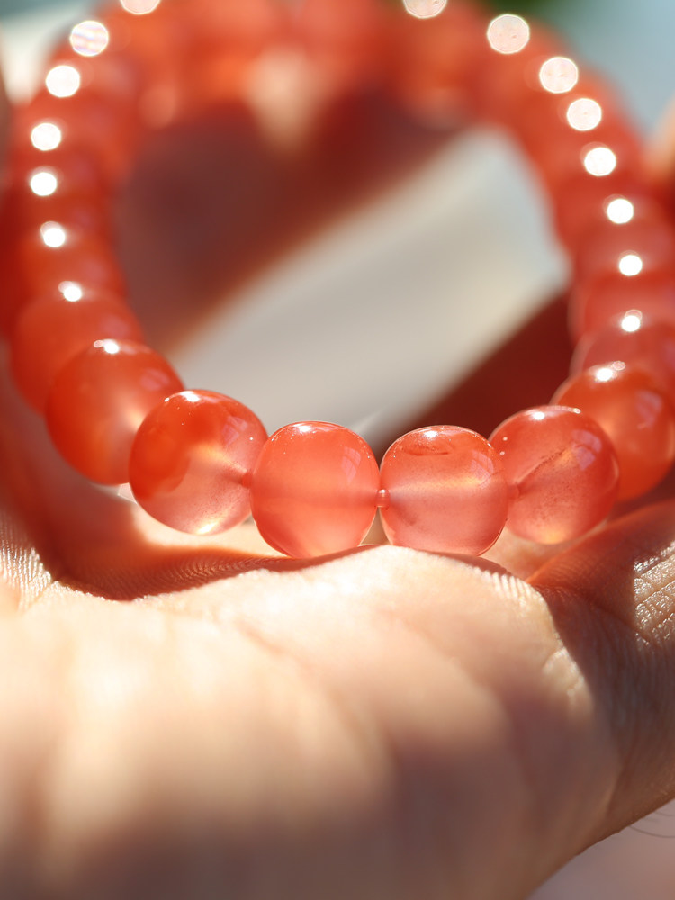 천연 사천 남부 붉은 마노 팔찌 구식 구슬 얼음 부동 불꽃 흰색 기질 여성 일반 구슬 단일 원형 팔찌