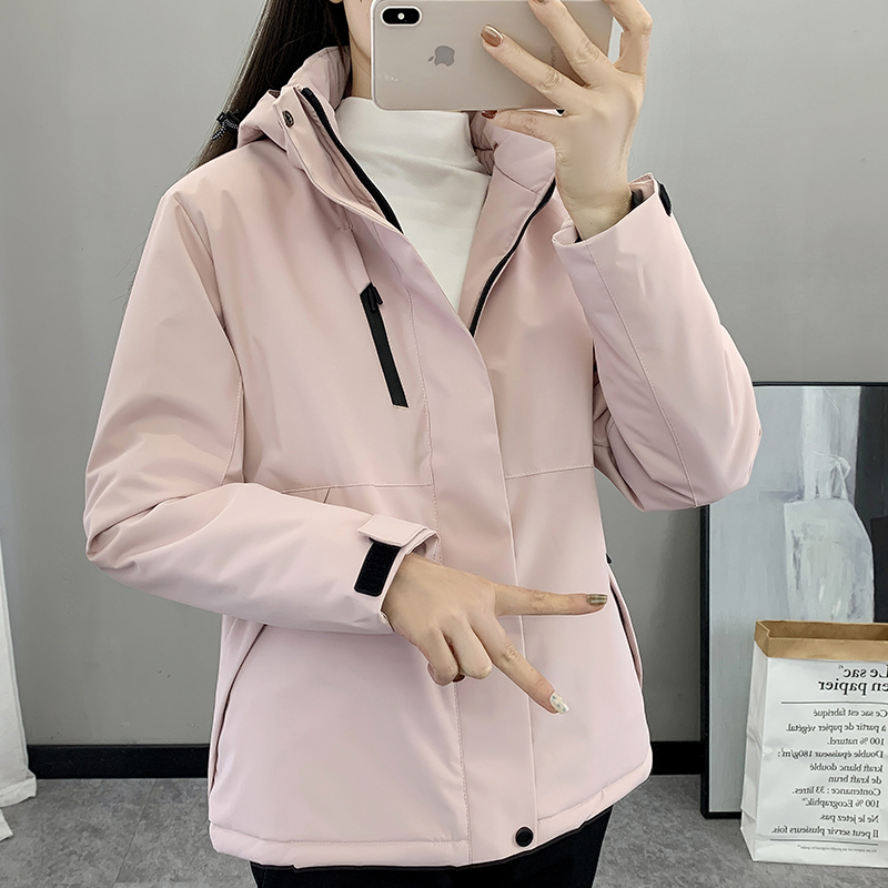 多巴胺风冲锋棉服外套女2025秋冬新款连帽防风防水保暖加厚棉衣