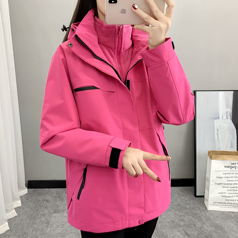 玫红冲锋衣外套女款2025秋冬新款三合一可拆卸小个子防风防水风衣