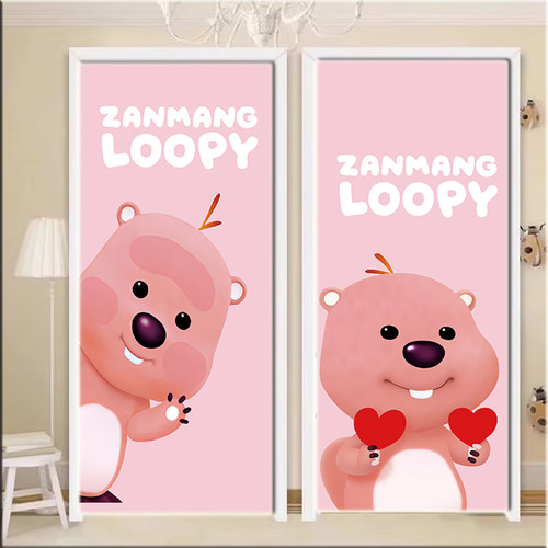 卡通Loopy门贴纸自粘整张卧室衣柜移门玻璃贴画翻新装饰墙贴海狸