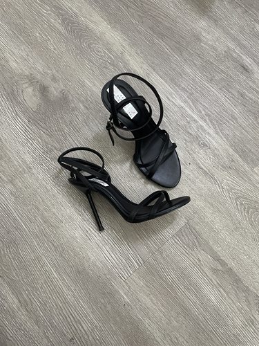 外贸原单黑色绑带高跟凉鞋女 性感露趾细跟御姐风35码
