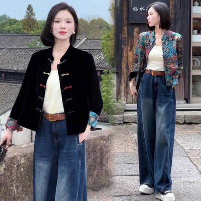 新中式国风外套女2025新款秋季今年流行爆款丝绒巨好看的早秋上衣