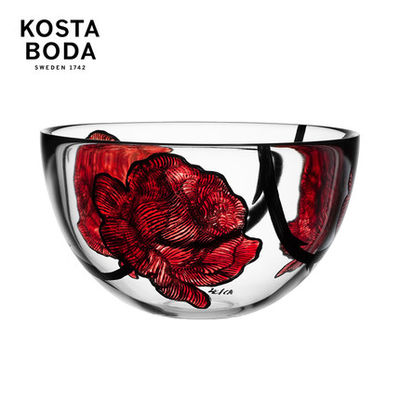 瑞典 KOSTA BODA 水晶沙拉碗Tattoo创意手绘玫瑰水果碗泡面碗