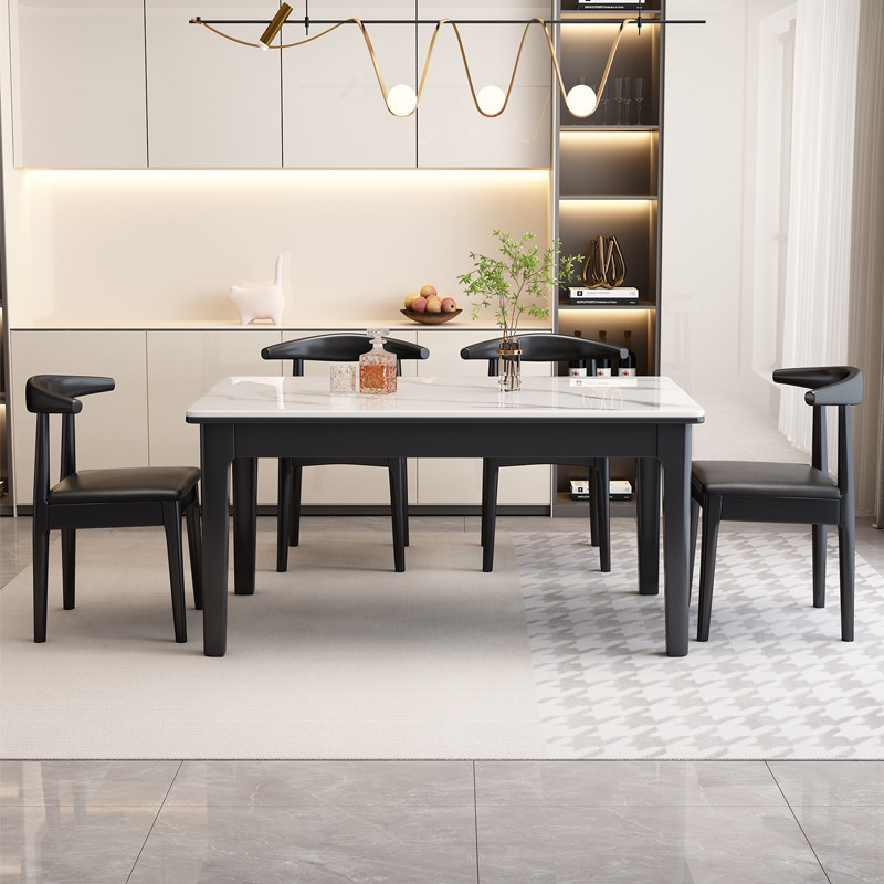 火烧石餐桌椅组合现代简约长方形北欧实木吃饭桌子家用小户型歺桌