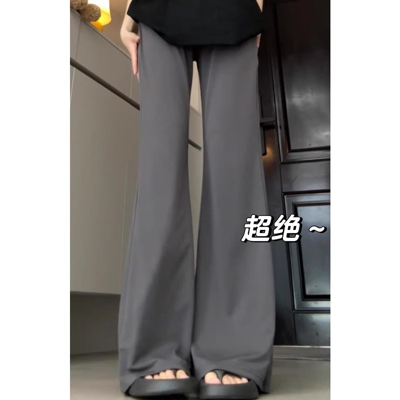 灰色微喇裤女夏季2025新款薄款垂坠感加长运动裤冰丝休闲防晒裤子