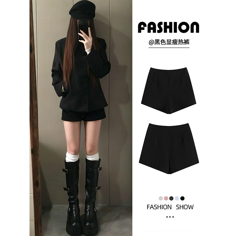 秋冬2025新款加绒小个子高腰a字显瘦外穿西装短裤黑色辣妹热裤女