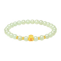 Chow Tai Fook Gold bracelet and Hetian jade bracelet for women, pure gold fortune-telling beads, red agate, Happy persimmon continuous birthday gift thumbnail 5