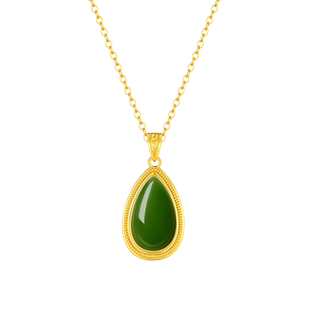 周大生黄金镶和田玉吊坠女款水滴福禄葫芦项链挂坠38礼物送妈妈