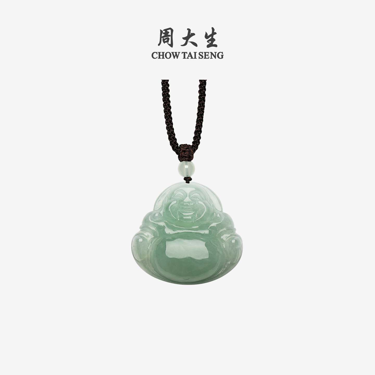 周大生天然翡翠佛公吊坠男女豆种油青底玉石挂坠送女友新年礼物