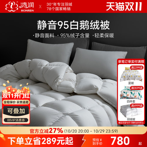 鸿润静音95白鹅绒被抗菌春秋冬被