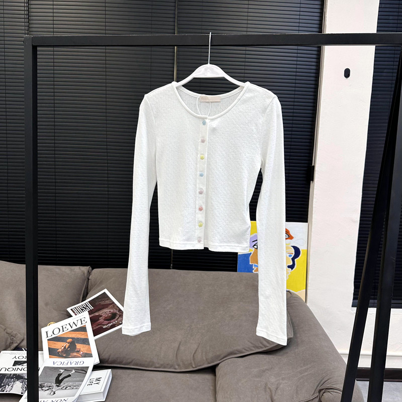 夏夏彩虹星星扣提花修身短上衣设计感小众复古可爱小开衫