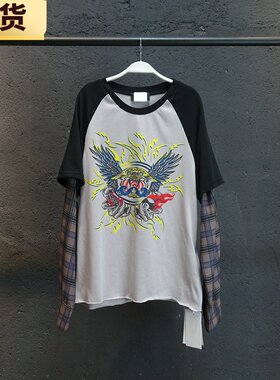 【现货】 MS复古短袖拼接老鹰T恤女夏季新款宽松百搭短袖上衣