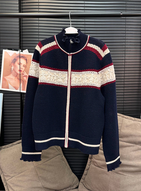 章章12/28RL全羊毛老钱立体刺绣学院毛衣开衫