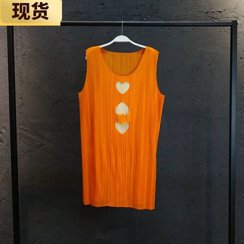 【现货】MS褶皱3倍爱你橙子裙连衣裙橘色背心裙压褶显瘦爱心