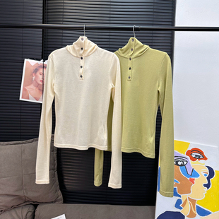 出货中MS凹造型神器多穿法半开扣门襟高领打底衫 软糯亲肤Polo长T