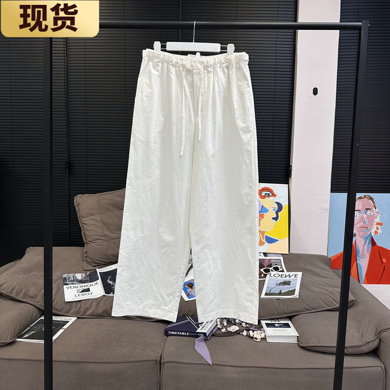 现货MS回归松弛感本白色双腰头抽绳百搭休闲裤今年流行梧桐裤