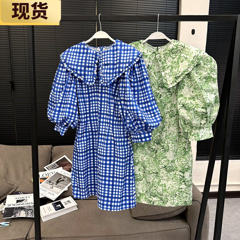 现货MONA泡泡袖连衣裙收腰显瘦赫本风气质法式复古甜美初恋桔梗裙图片