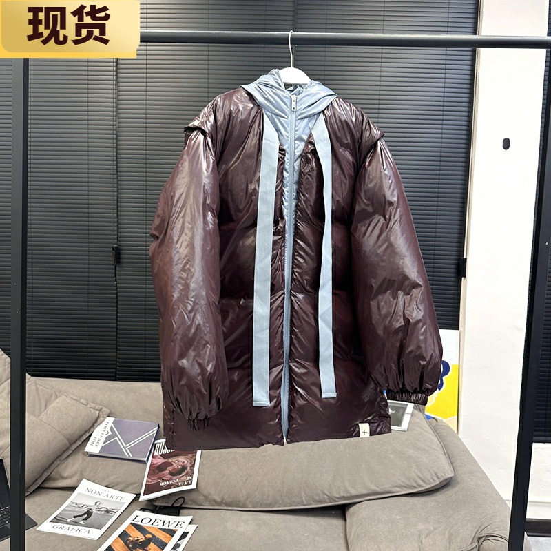 90白鸭绒巧克力色中长羽绒服