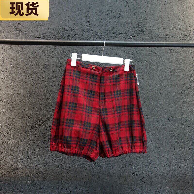 【现货】阿希 格子花苞裤休闲短裤女高腰百搭复古热裤