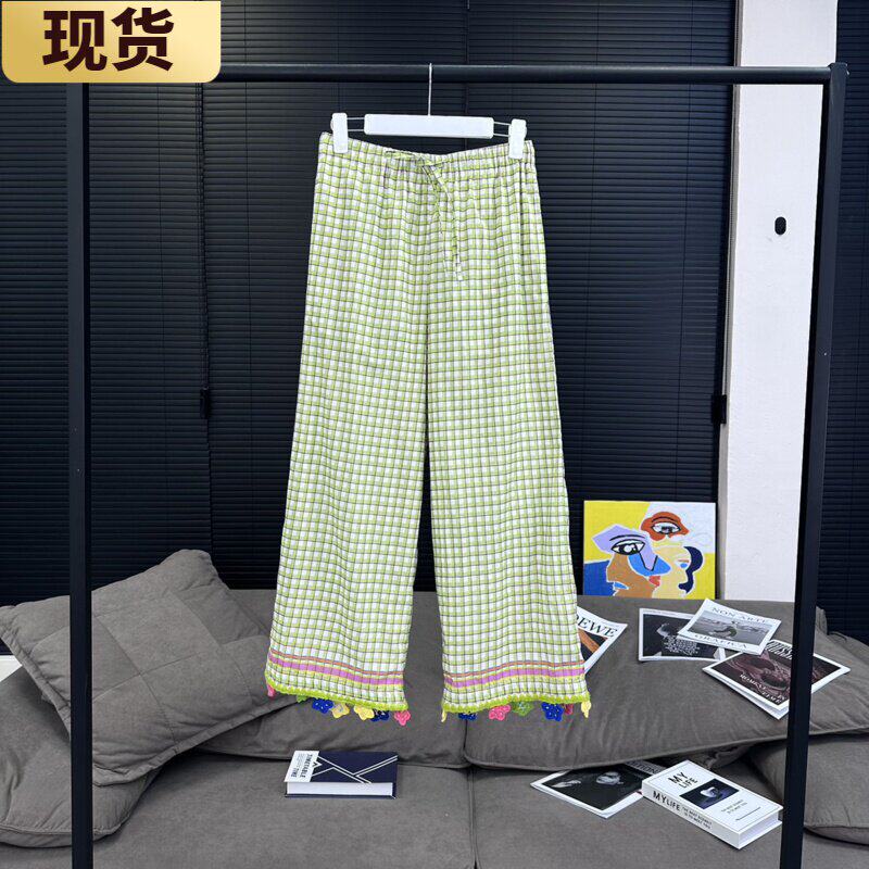 童话里的手作格子裤九分裤