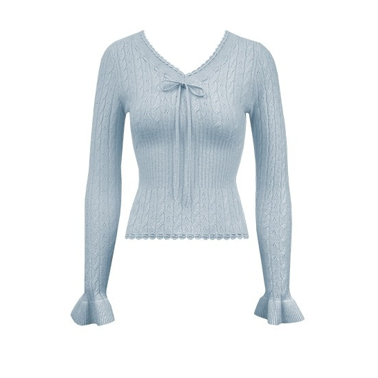 人鱼_纯羊毛镂空肌理绑带纯欲韩系针织打底衫内搭上衣