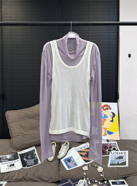 VC地球店灰调香芋紫色纱织打底衫＆背心两件套2025年夏季新款