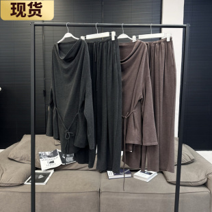 现货MX 加厚德绒锁温发热 纸片人荡领上衣休闲阔腿裤慵懒软糯套装