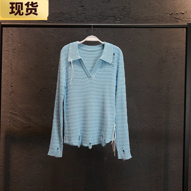 polo春日破洞做旧套头针织上衣