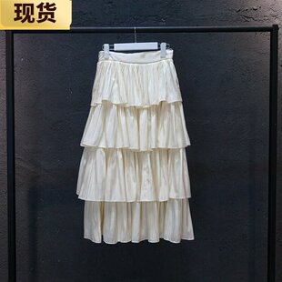 【现货】MONA米黑粉色层层蛋糕高腰半身裙字长裙子春秋