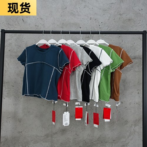 高腰露脐网红上衣纯色短袖