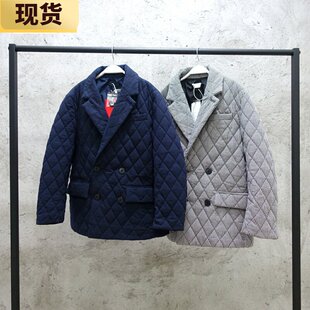 【现货】MONA菱格夹棉西装外套秋冬港味复古宽松显瘦百搭短款棉衣