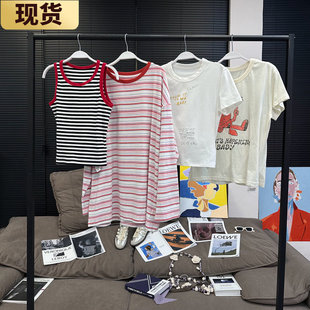 现货VC爱心小人t&字母t&红黑条纹背心&条纹T恤2025年夏新款