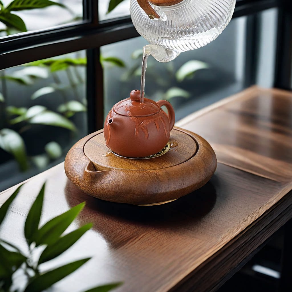 干泡茶盘圆形实木中式
