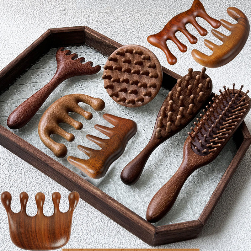 实木五齿头部经络梳檀木鼻刮痧活络大齿梳子荷花鱼家用,个人护理/保健/按摩器材,美发/烫发/染发器（梳）,淘宝优惠券,粉丝福利购,淘宝优惠卷