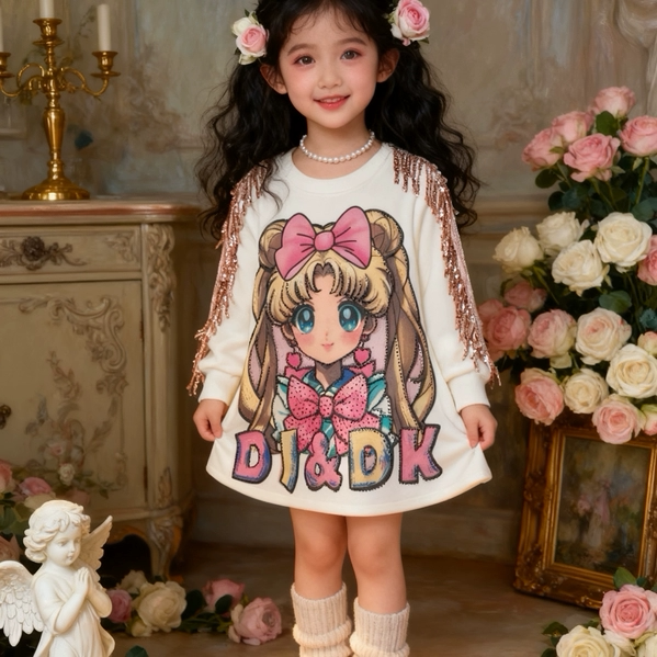 MN女童潮牌美少女卫衣裙2026春秋新款洋气女孩水冰月连衣裙时尚宝