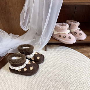 女童宝宝雪地靴新款加厚保暖软底短靴小童可爱公主棉靴子2-3-4岁