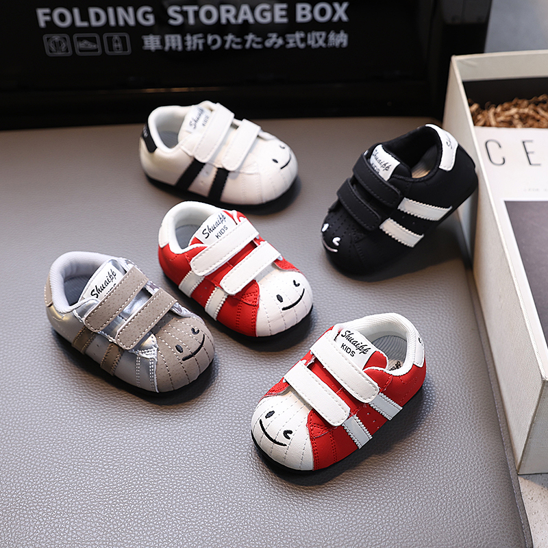 宝宝学步鞋春秋季男童德训鞋笑脸软底机能鞋女童婴幼儿休闲运动鞋