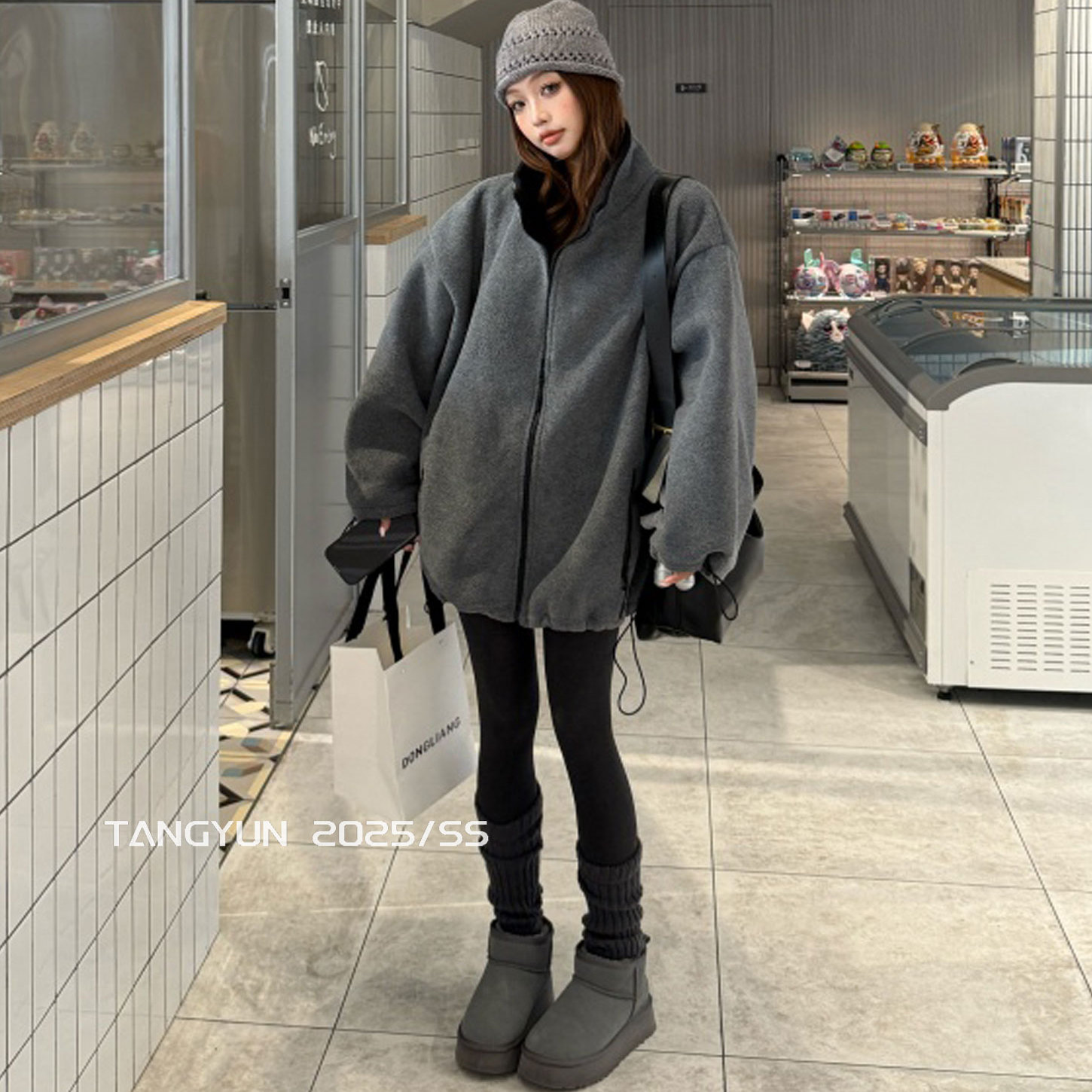 TANG盐系加厚双面摇粒绒胖mm外套