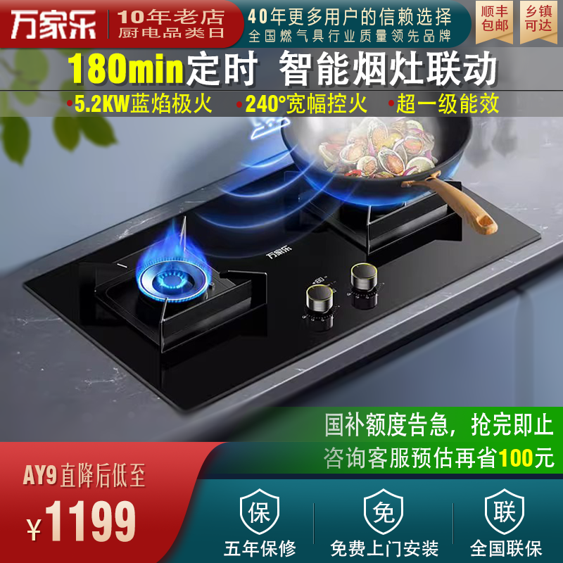 Macro/万家乐 AY9双灶猛火烟灶联动定时煲汤高端液化天然气燃气灶